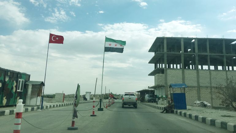 Flags at the Control point in Jarablus that is a town was captured On 24 August 2016 by Turkey Backed Free Syrian Army from ISIS forces. Now City is free and has a peace. Nov. 3 2018 Jarablus Syria