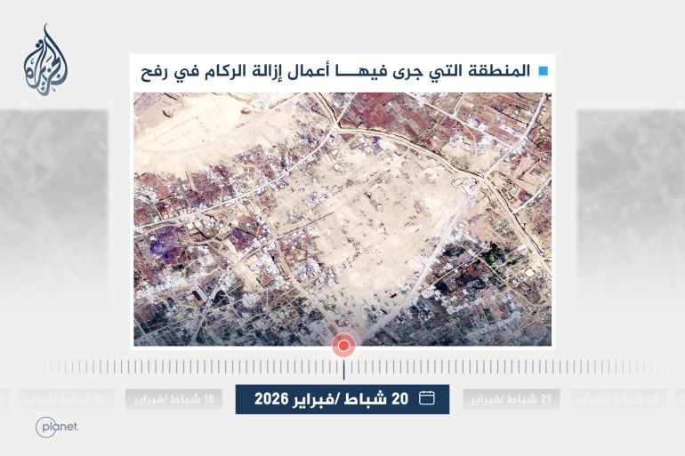 [صورة٢ : المنطقة التي جرى فيها أعمال إزالة الركام في رفح، 20 شباط/فبراير 2026. (بلانت-Planet)]
