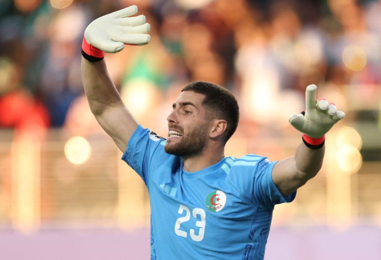 SANTA CLARA, CALIFORNIA - JUNE 22: Algeria goalkeeper Luca Zidane reacts during the FIFA World Cup 2026 Group J match between Jordan and Algeria at San Francisco Bay Area Stadium on June 22, 2026 in Santa Clara, California. Stu Forster/Getty Images/AFP (Photo by Stu Forster / GETTY IMAGES NORTH AMERICA / Getty Images via AFP)